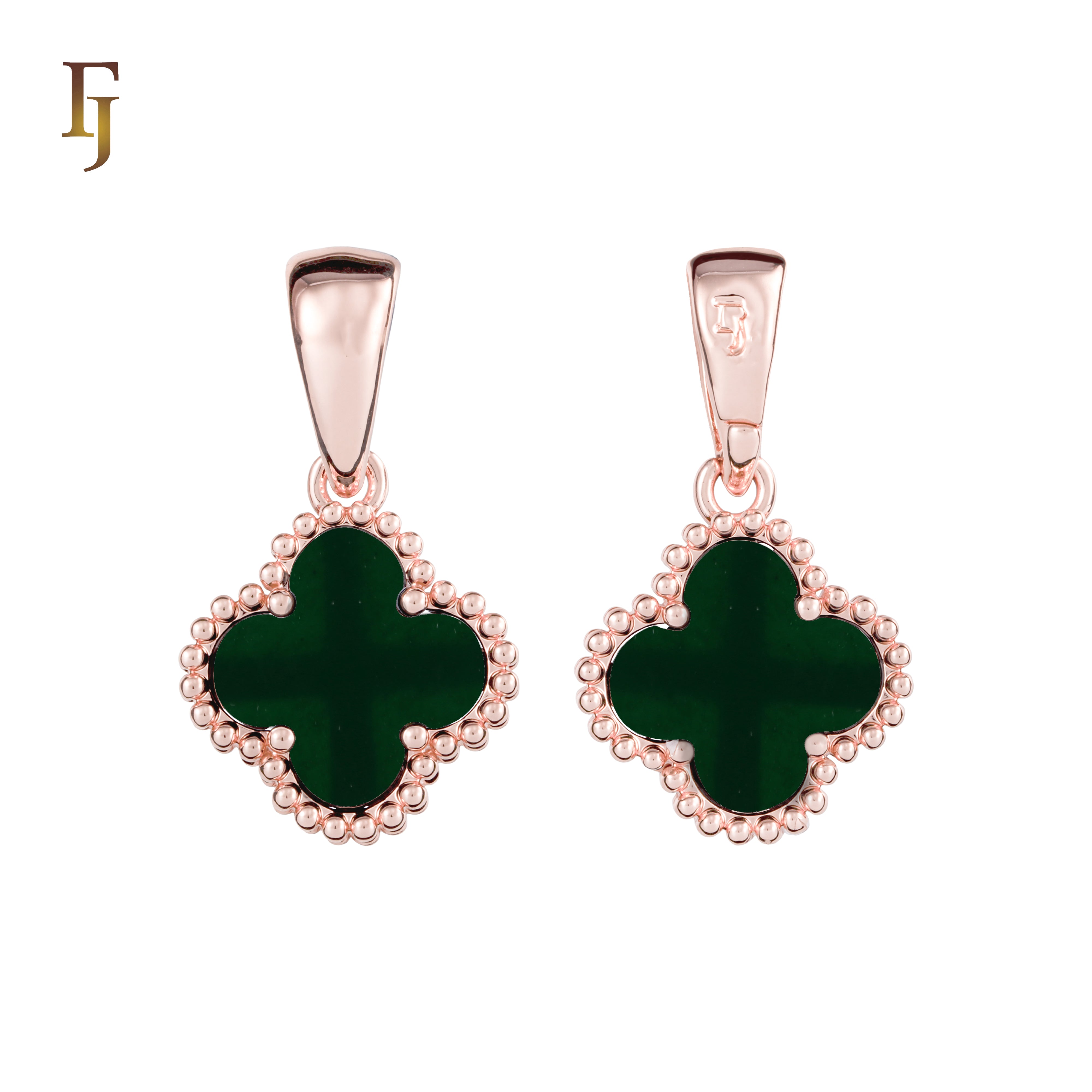 🔥 Clover-Shaped 12mm Colorful Onyx Pendant in Beaded Frame, 14K Gold, Rose Gold, White Gold Plated Brass | FJ Fashion Jewelry