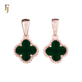 🔥 Clover-Shaped 12mm Colorful Onyx Pendant in Beaded Frame, 14K Gold, Rose Gold, White Gold Plated Brass | FJ Fashion Jewelry