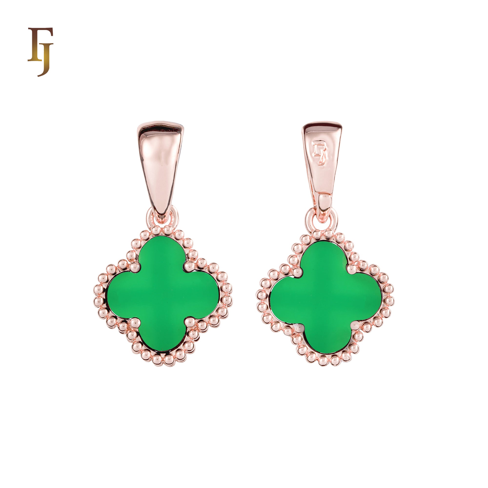 🔥 Clover-Shaped 12mm Colorful Onyx Pendant in Beaded Frame, 14K Gold, Rose Gold, White Gold Plated Brass | FJ Fashion Jewelry