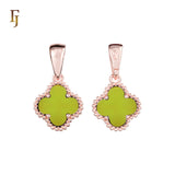 🔥 Clover-Shaped 12mm Colorful Onyx Pendant in Beaded Frame, 14K Gold, Rose Gold, White Gold Plated Brass | FJ Fashion Jewelry