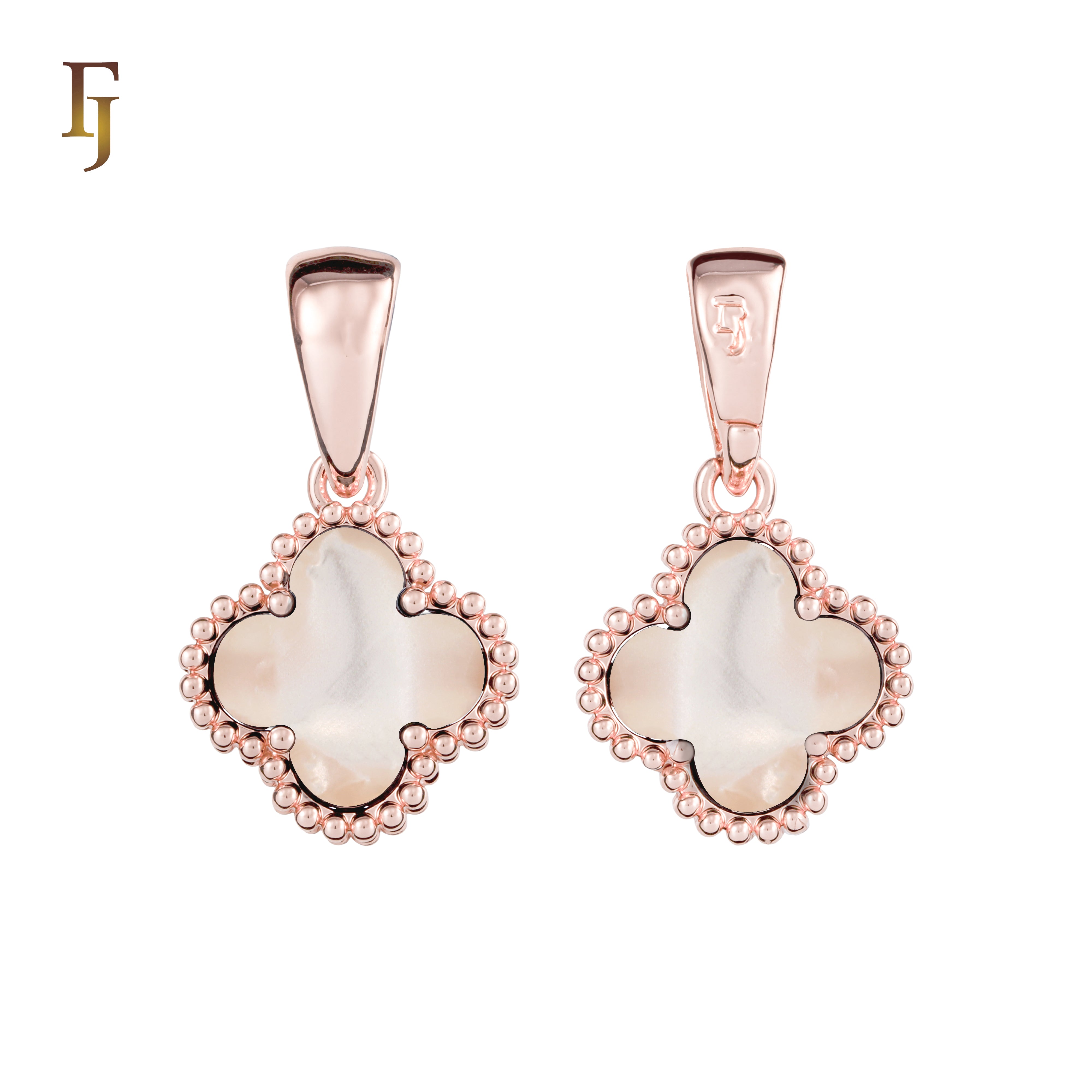 🔥 Clover-Shaped 12mm Colorful Onyx Pendant in Beaded Frame, 14K Gold, Rose Gold, White Gold Plated Brass | FJ Fashion Jewelry