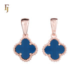 🔥 Clover-Shaped 12mm Colorful Onyx Pendant in Beaded Frame, 14K Gold, Rose Gold, White Gold Plated Brass | FJ Fashion Jewelry