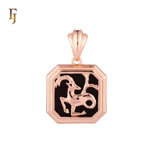 Octagon shapen portrait black enamel Zodiac Rose Gold Zodiac Pendant