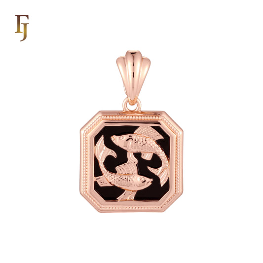 Octagon shapen portrait black enamel Zodiac Rose Gold Zodiac Pendant