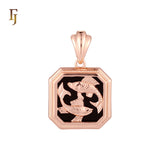 Octagon shapen portrait black enamel Zodiac Rose Gold Zodiac Pendant