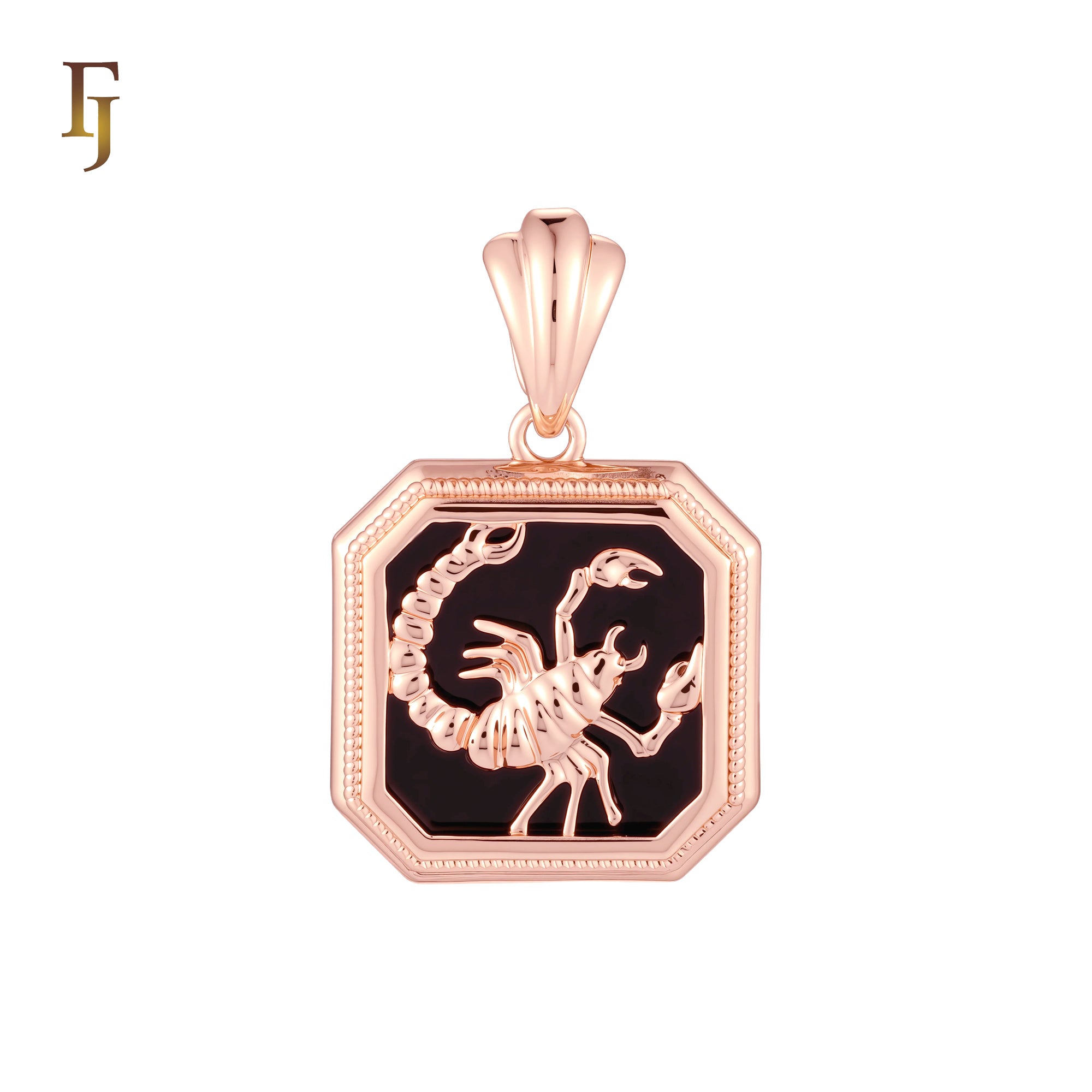 Octagon shapen portrait black enamel Zodiac Rose Gold Zodiac Pendant