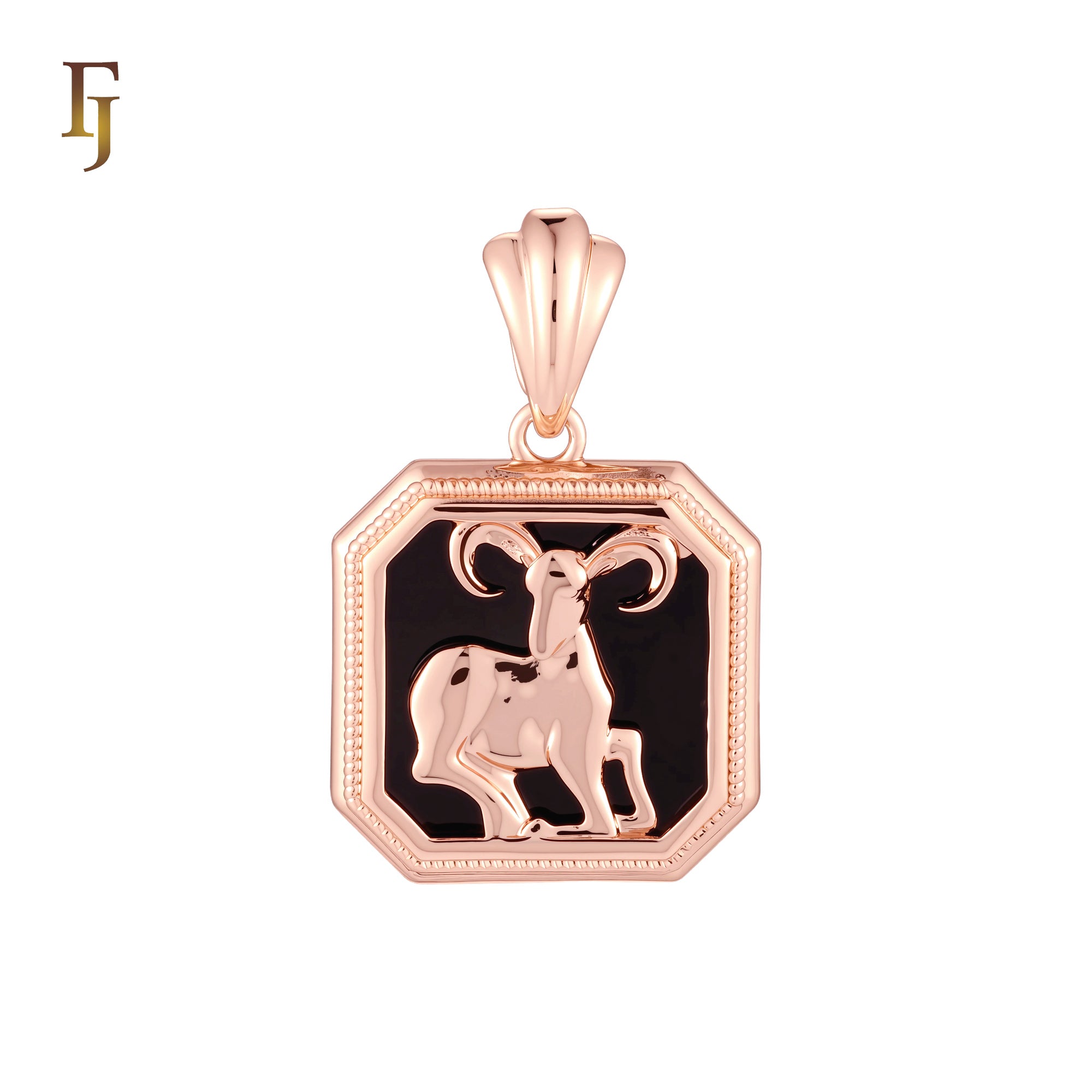 Octagon shapen portrait black enamel Zodiac Rose Gold Zodiac Pendant