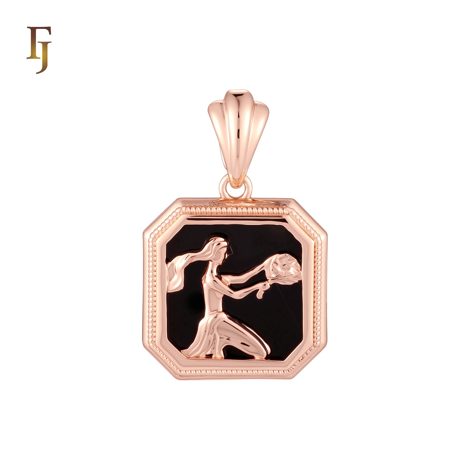 Octagon shapen portrait black enamel Zodiac Rose Gold Zodiac Pendant