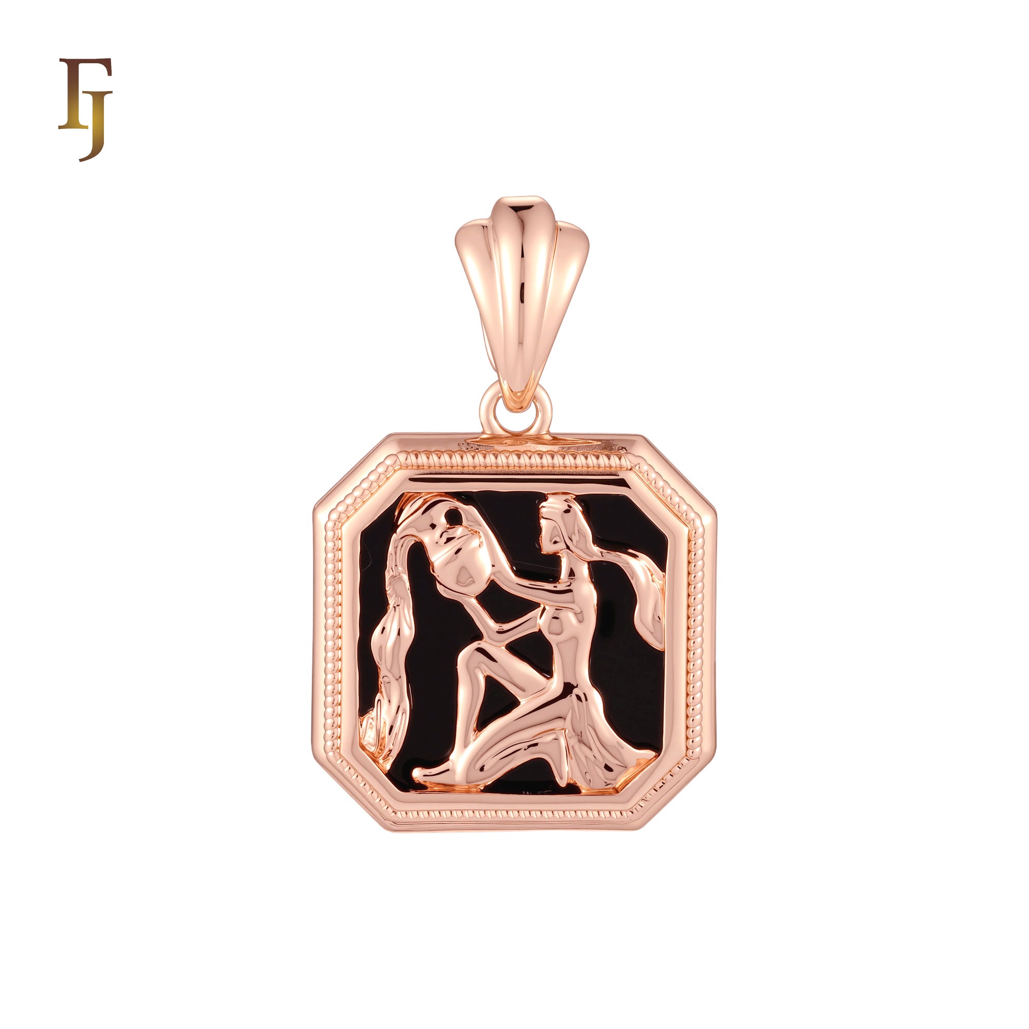 Octagon shapen portrait black enamel Zodiac Rose Gold Zodiac Pendant