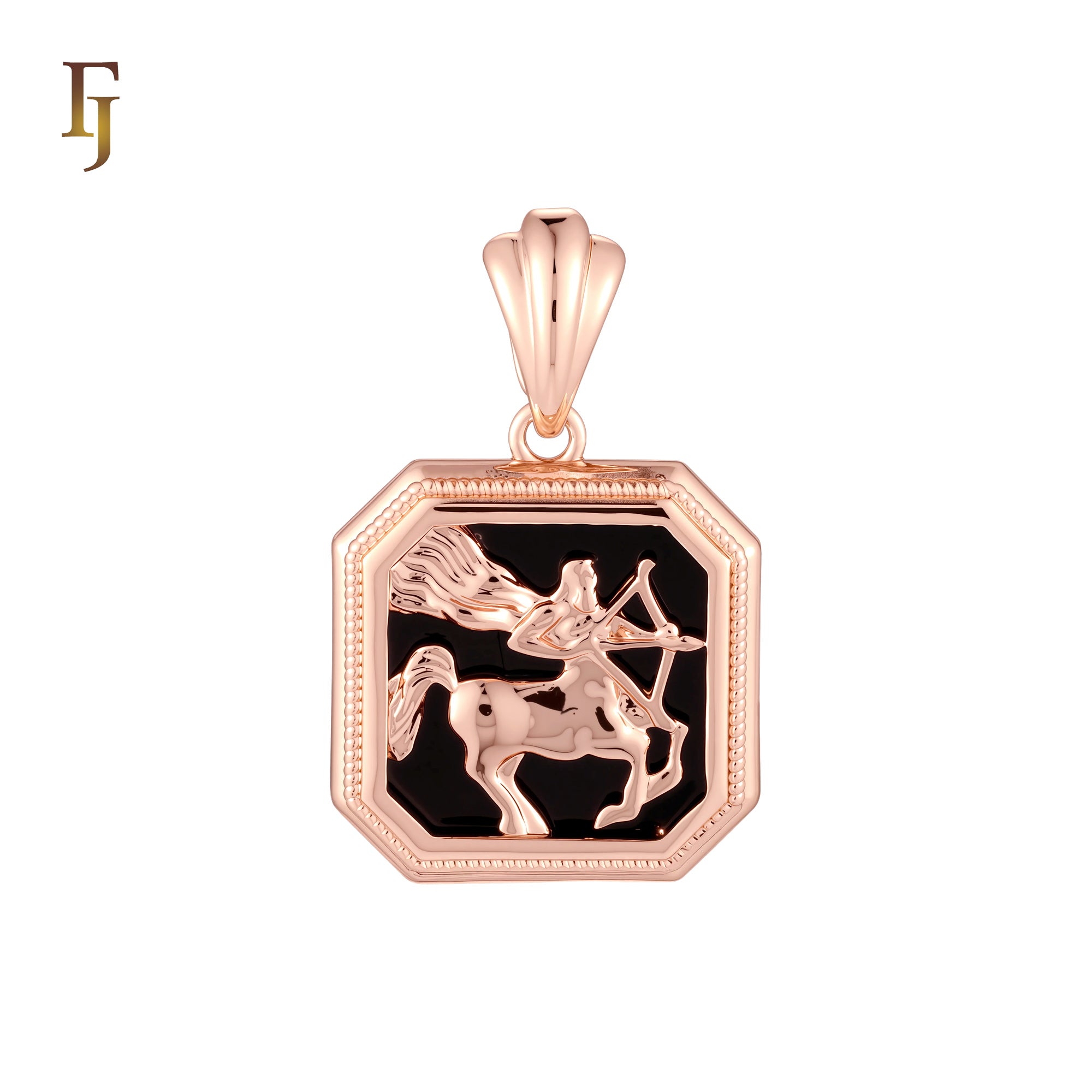 Octagon shapen portrait black enamel Zodiac Rose Gold Zodiac Pendant