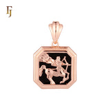 Octagon shapen portrait black enamel Zodiac Rose Gold Zodiac Pendant