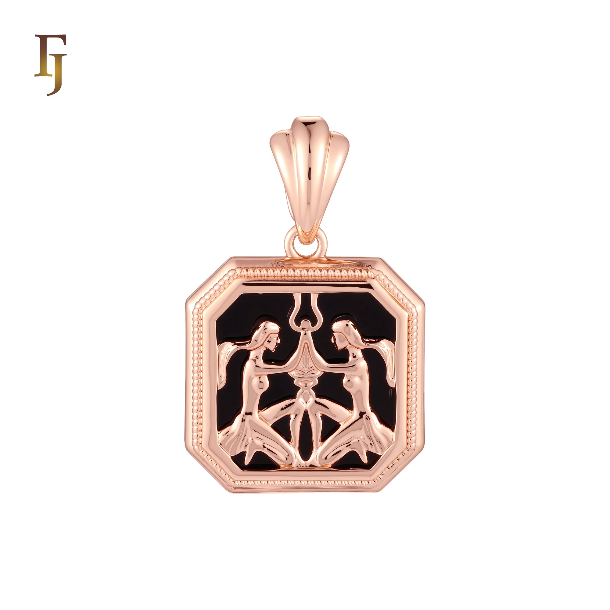 Octagon shapen portrait black enamel Zodiac Rose Gold Zodiac Pendant