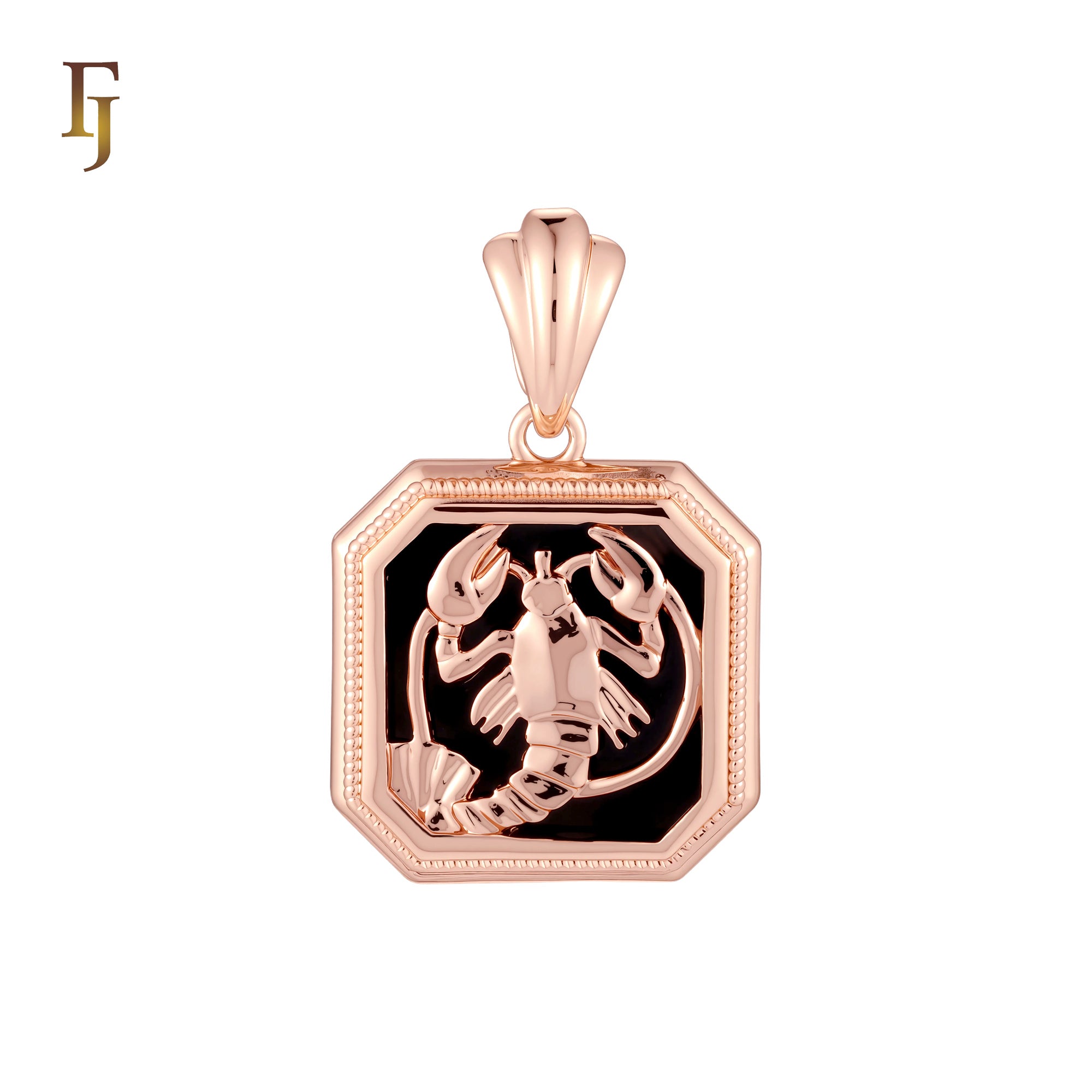 Octagon shapen portrait black enamel Zodiac Rose Gold Zodiac Pendant