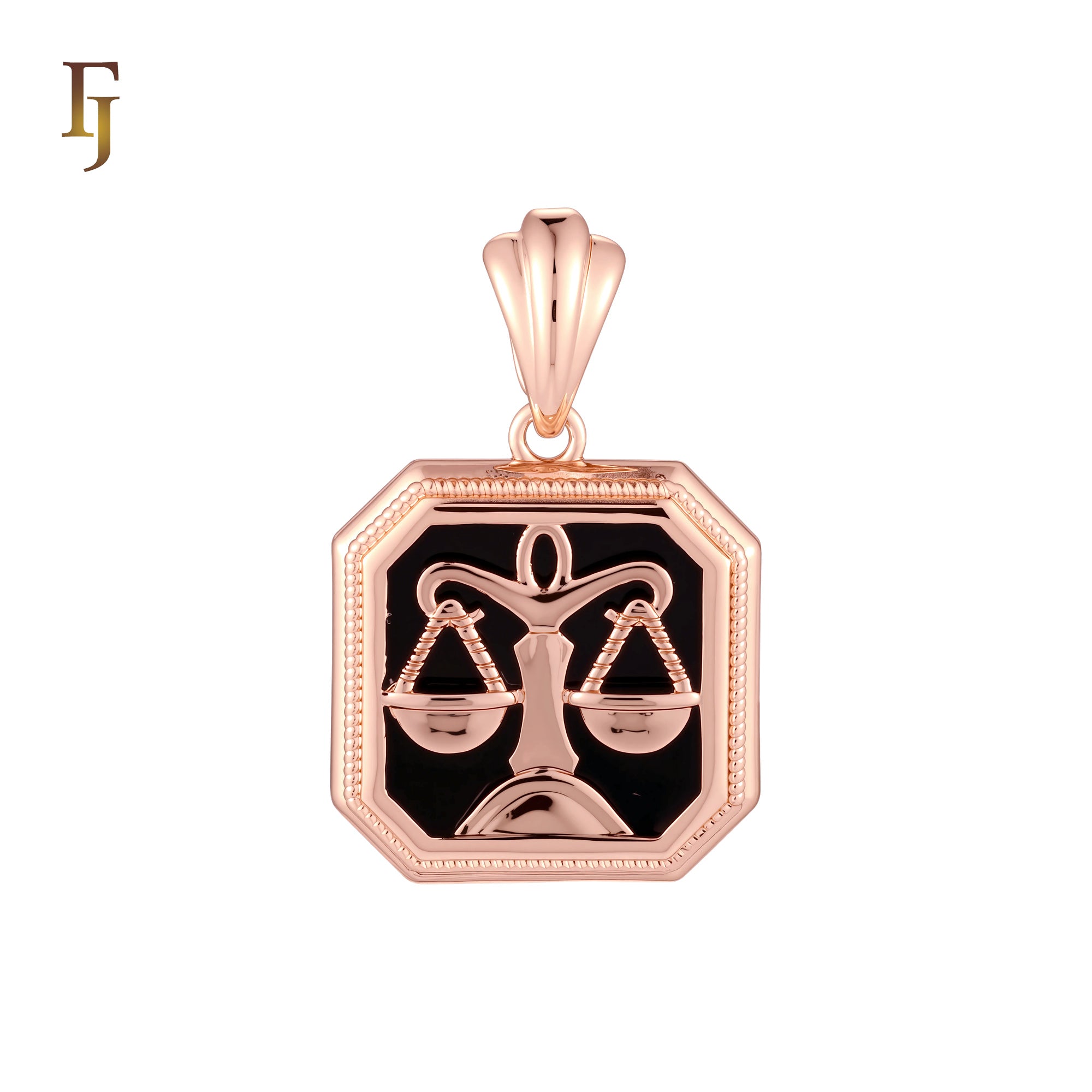 Octagon shapen portrait black enamel Zodiac Rose Gold Zodiac Pendant