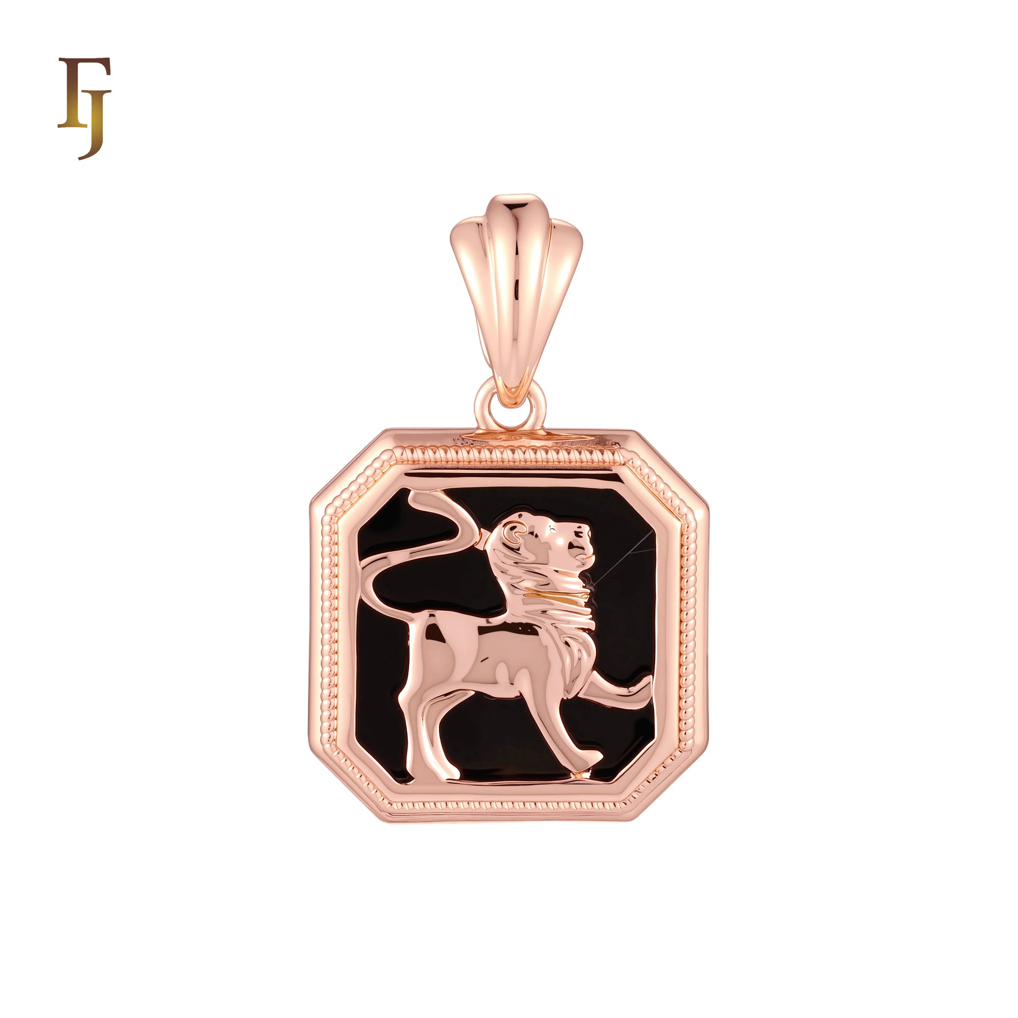 Octagon shapen portrait black enamel Zodiac Rose Gold Zodiac Pendant