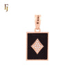 Rectangular black oil painted poker card white CZs Paved Rose Gold Pendant