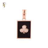 Rectangular black oil painted poker card white CZs Paved Rose Gold Pendant