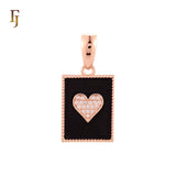 Rectangular black oil painted poker card white CZs Paved Rose Gold Pendant