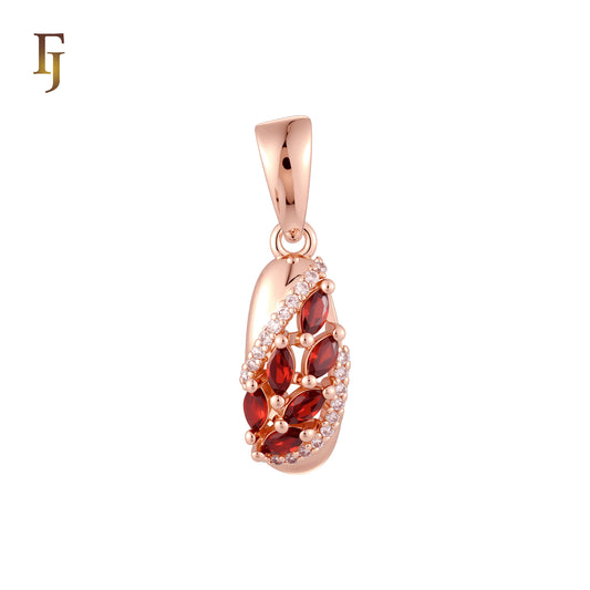 Cluster Marquise stones red Rose Gold Oval pendant