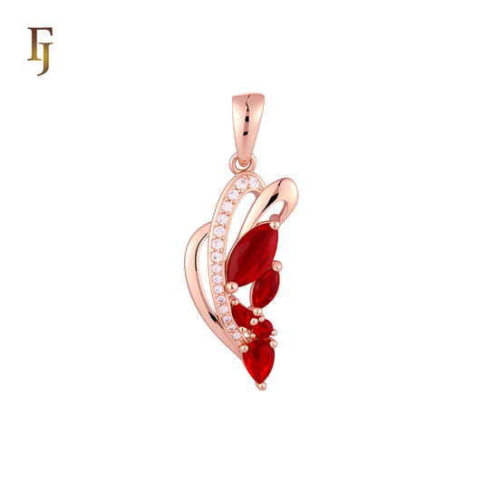 Ribbon of cluster Red stones Rose Gold Fashion Pendant
