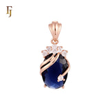 Halo the solitaire Oval Blue stone Rose Gold Solitaire Pendant