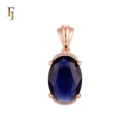 Halo the solitaire Oval Blue stone Rose Gold Solitaire Pendant