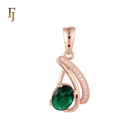 Ribbon of paved white CZs and Solitaire stone Rose Gold Fashion Pendant