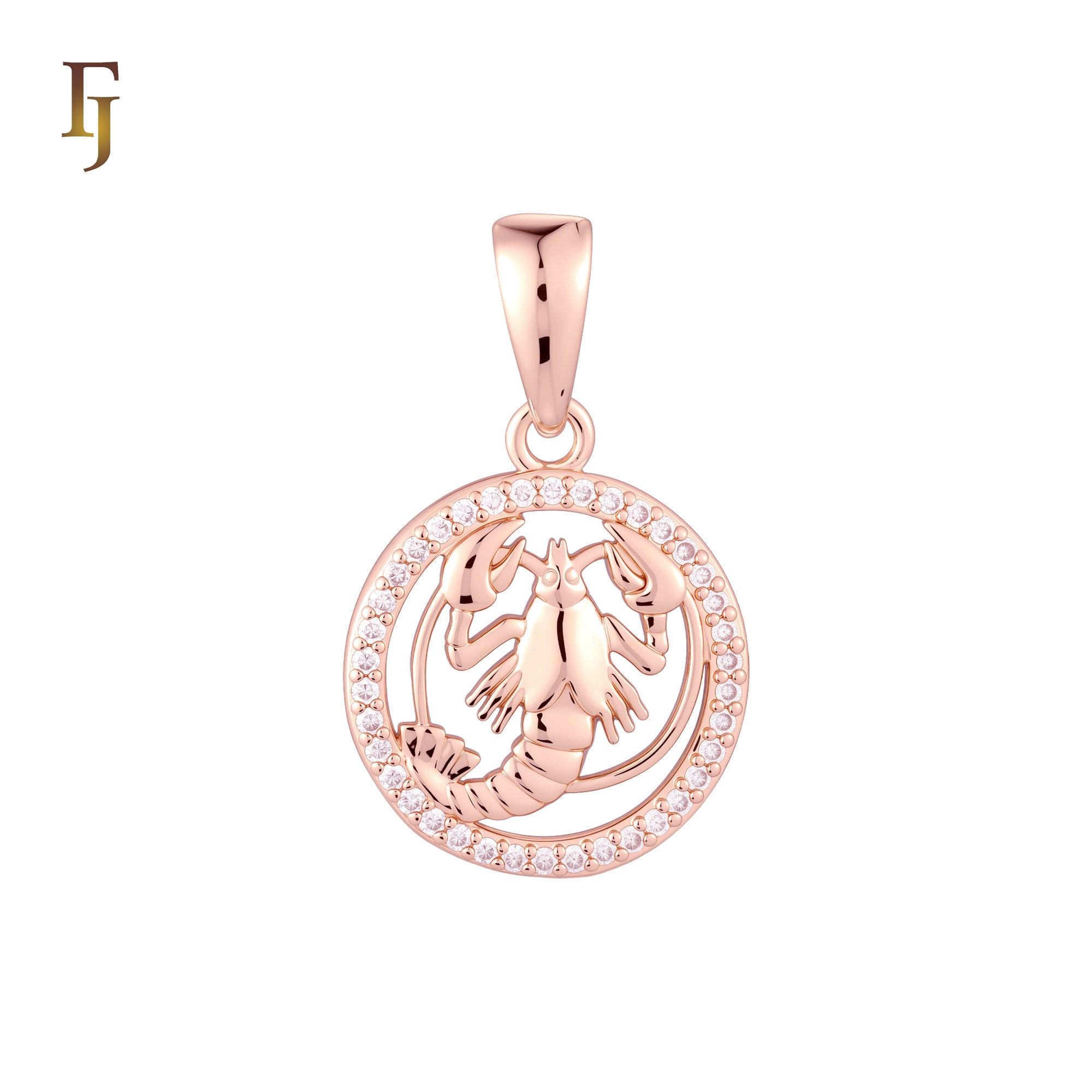 Halo cluster white CZs Rose Gold zodiac pendant