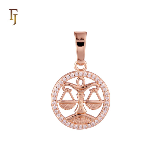 Halo cluster white CZs Rose Gold zodiac pendant