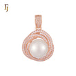 Double circle paved white CZs solitaire pearl Rose Gold Pendant