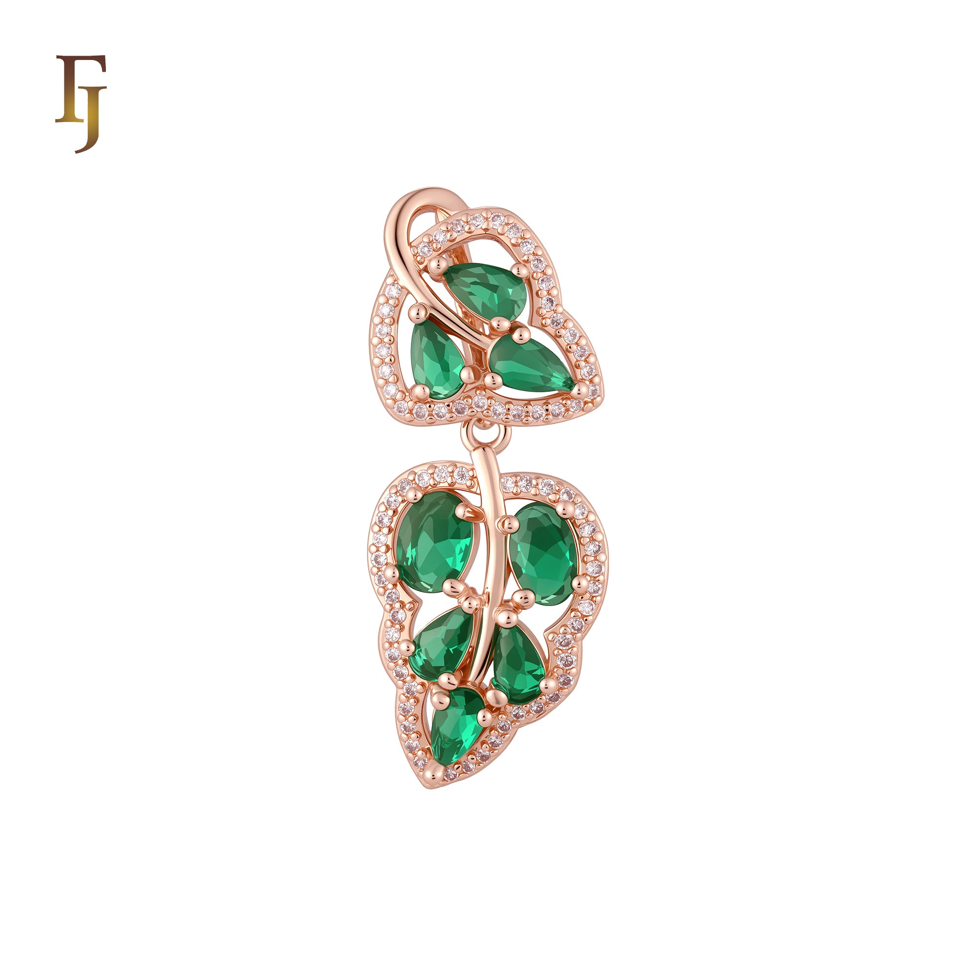 Leaves of Banana cluster green stones halo Rose Gold Fashion Pendant