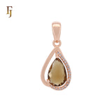 Teardrop pear shape coffee solitaire Rose Gold two tone Pendant