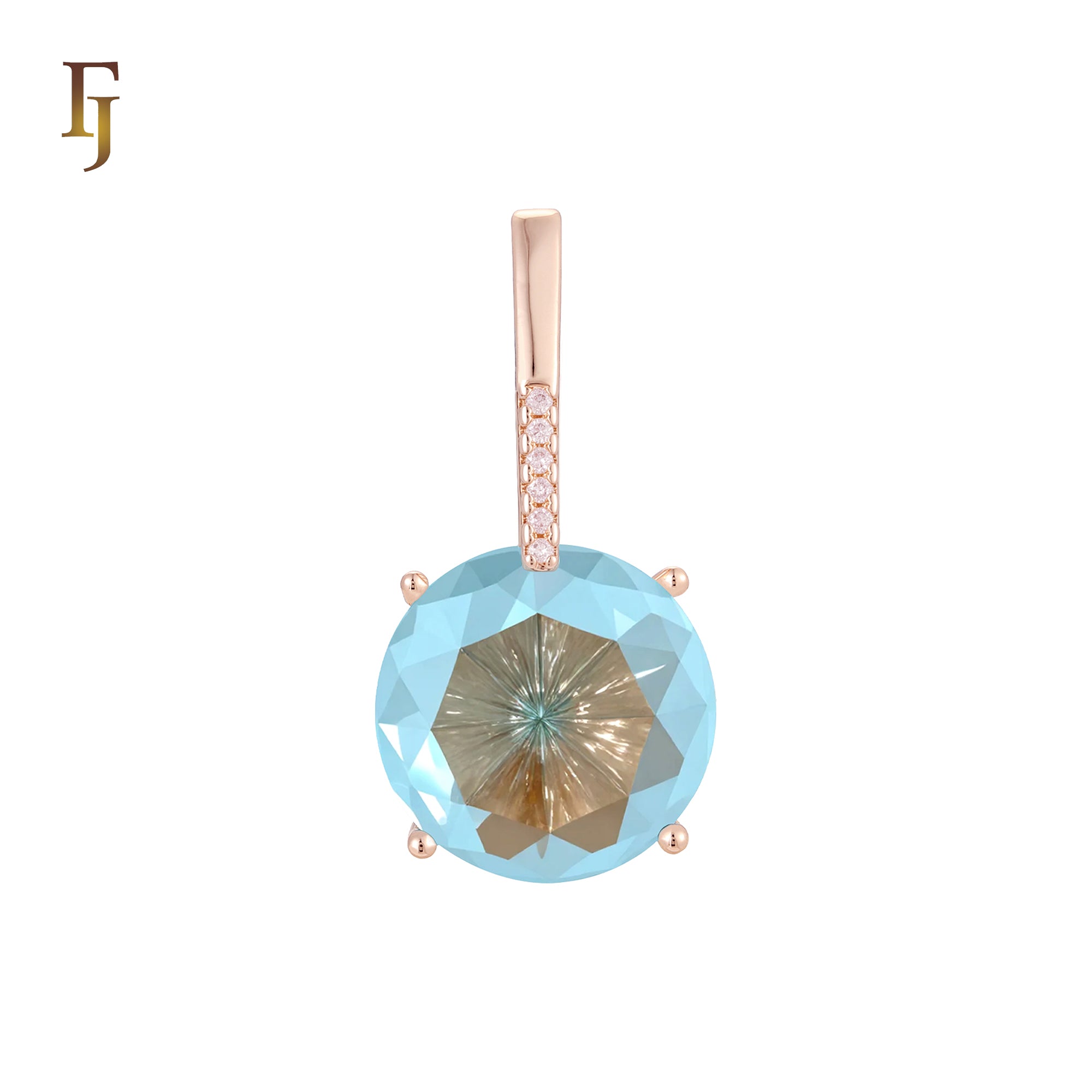 Giant rounded colorful solitaire CZ with white CZs Rose Gold two tone solitaire pendant
