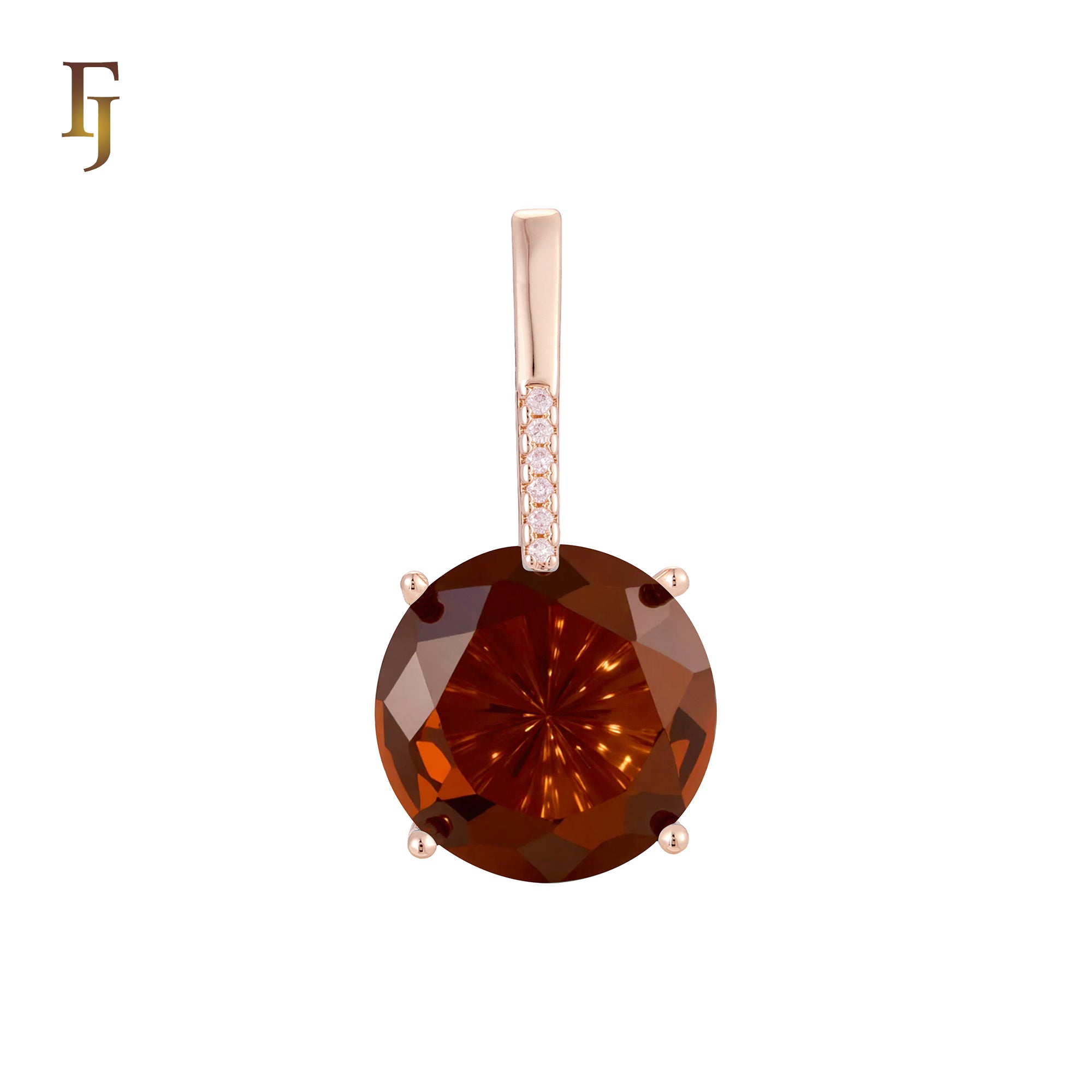 Giant rounded colorful solitaire CZ with white CZs Rose Gold two tone solitaire pendant