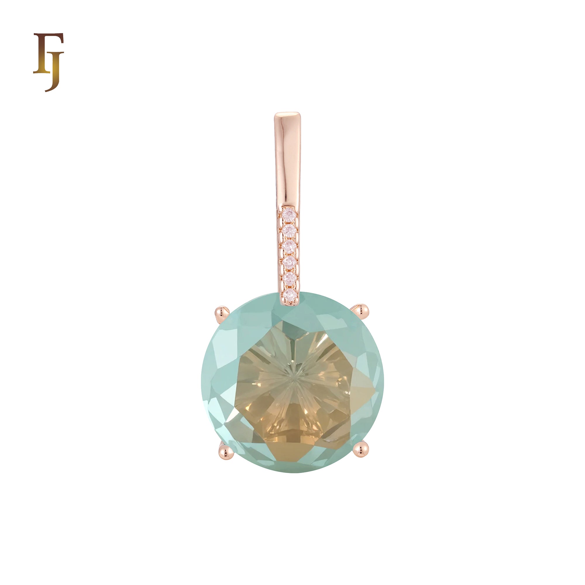 Giant rounded colorful solitaire CZ with white CZs Rose Gold two tone solitaire pendant