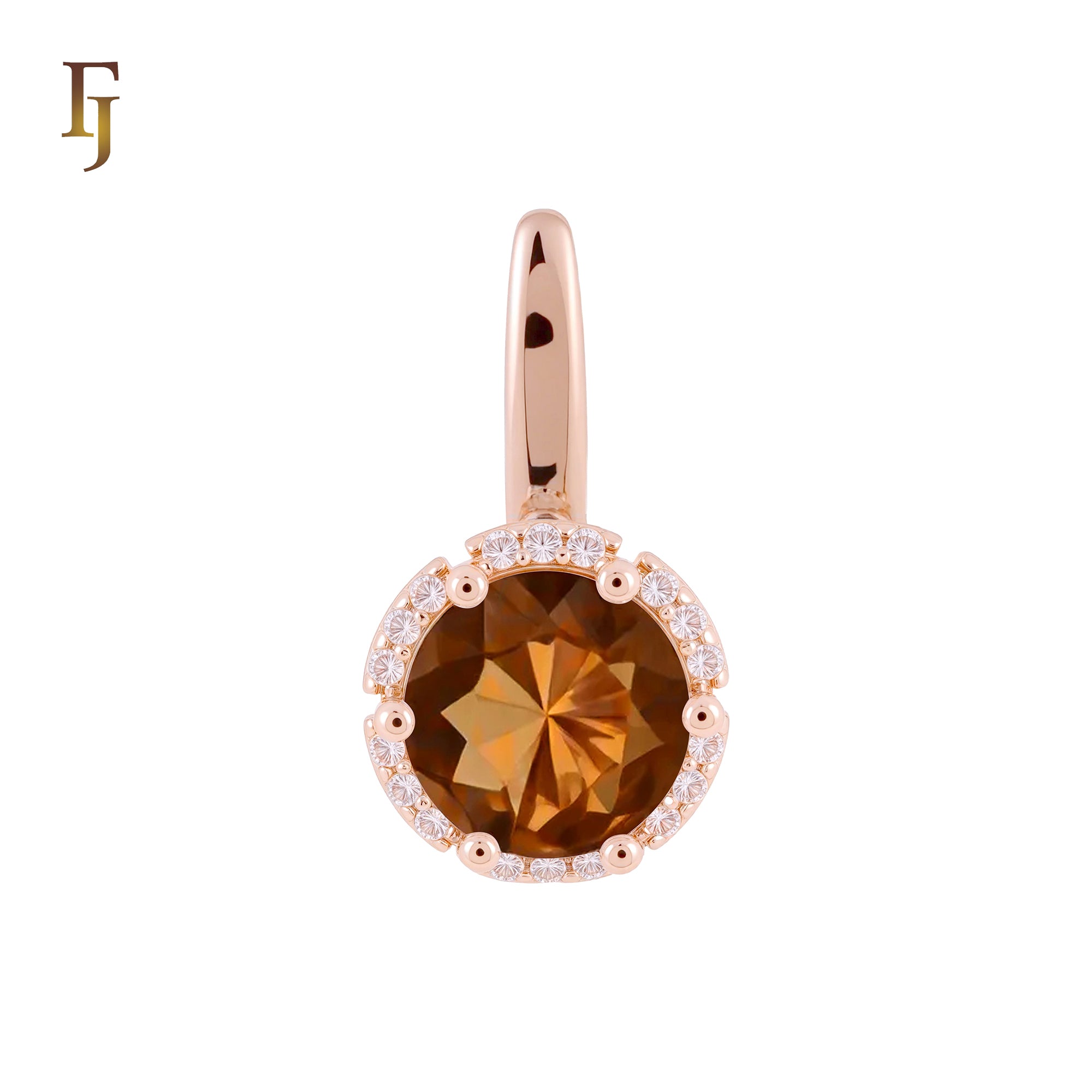 Solitaire Halo Big Rounded Colorful CZ Rose Gold two tone Solitaire Pendant