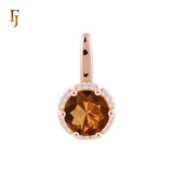Solitaire Halo Big Rounded Colorful CZ Rose Gold two tone Solitaire Pendant