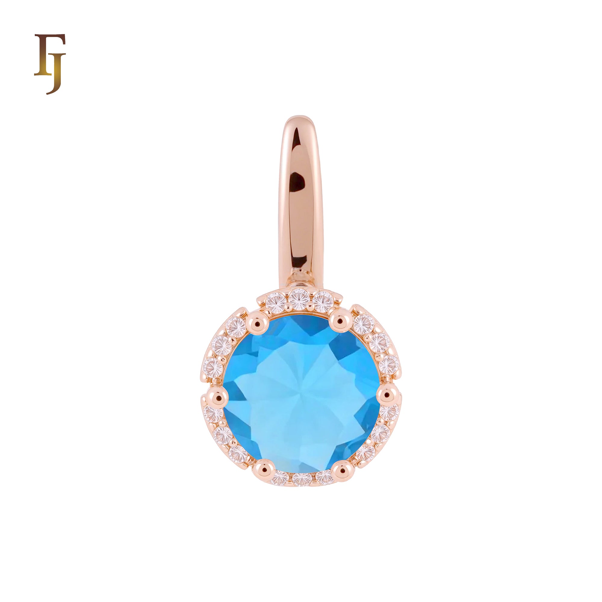 Solitaire Halo Big Rounded Colorful CZ Rose Gold two tone Solitaire Pendant