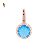Solitaire Halo Big Rounded Colorful CZ Rose Gold two tone Solitaire Pendant
