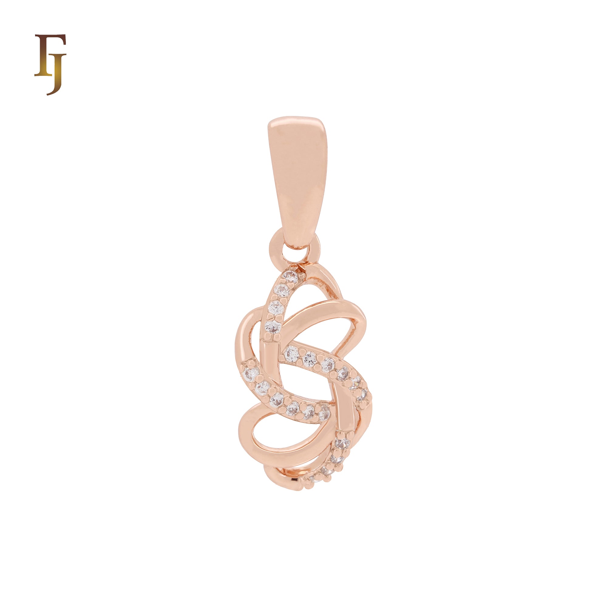 Colgante de oro rosa de dos tonos con circonitas blancas entrelazadas y cintas giratorias
