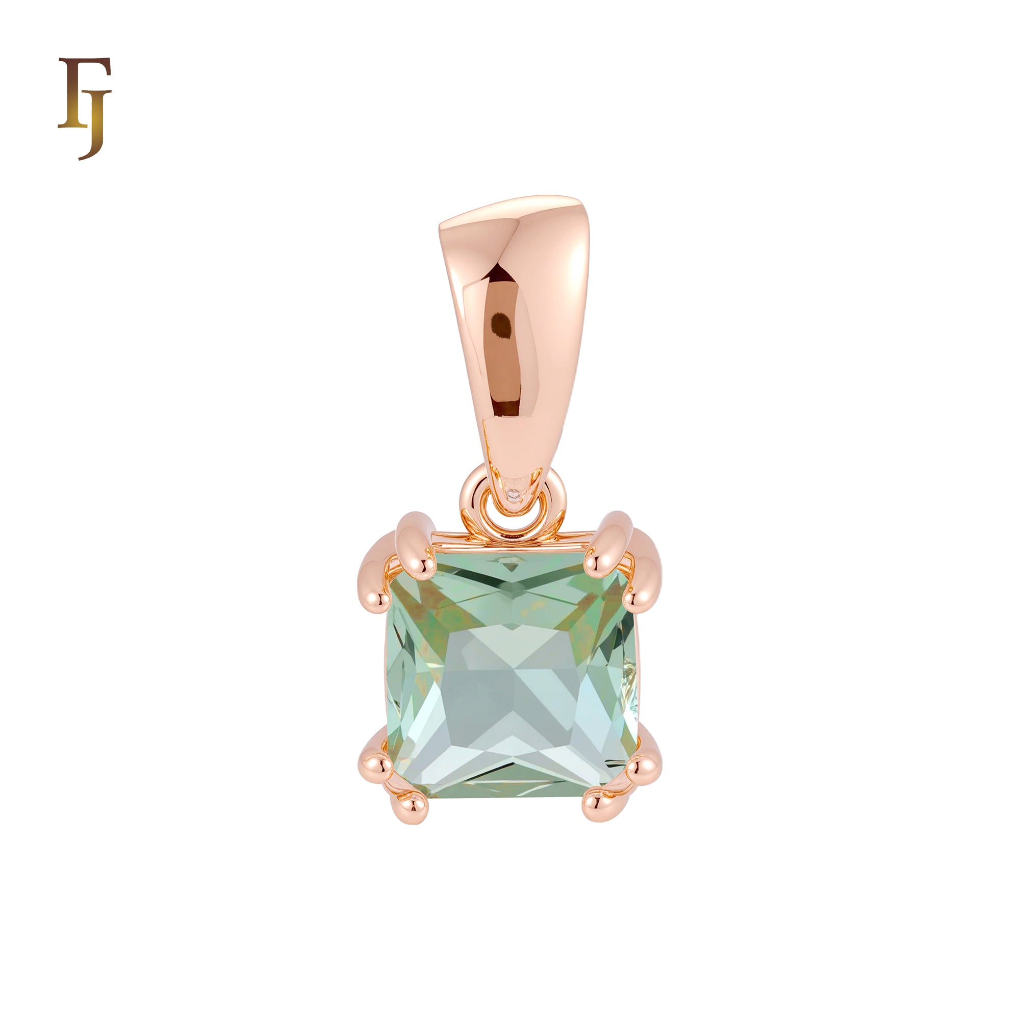 Claw setting squared white CZ solitaire 14K Gold, White Gold Pendant