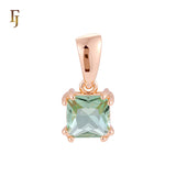 Claw setting squared white CZ solitaire 14K Gold, White Gold Pendant