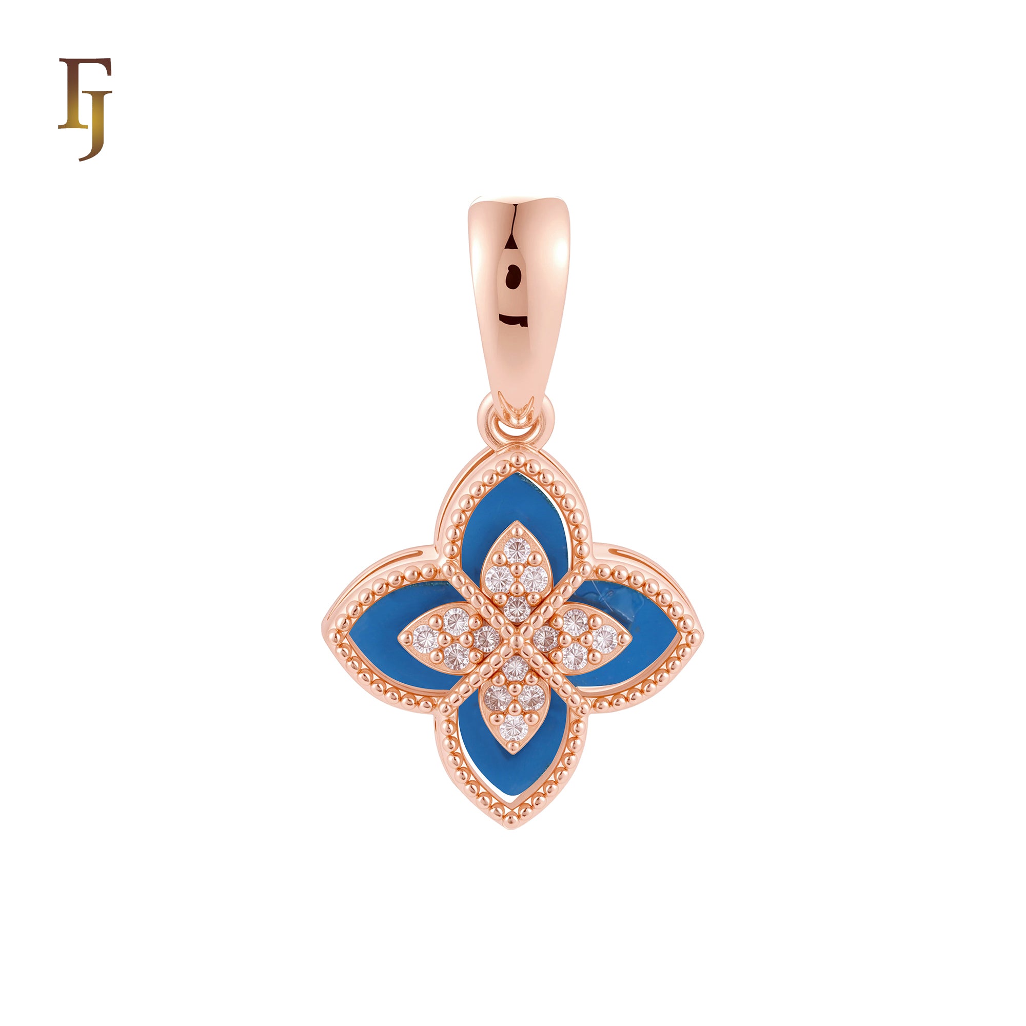 Colgante de oro rosa y oro de 14 quilates con trébol en capas blanco y negro