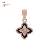 Colgante de oro rosa y oro de 14 quilates con trébol en capas blanco y negro