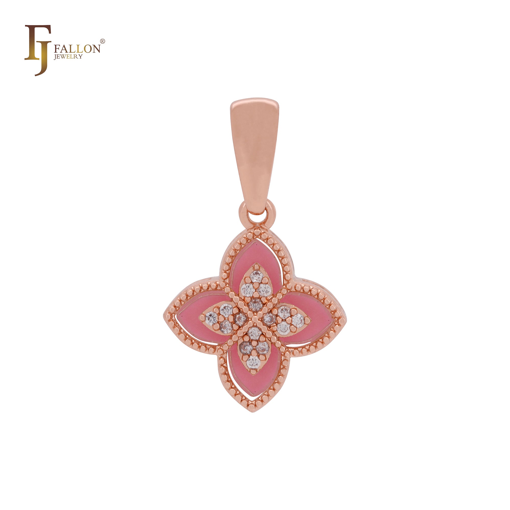 Colgante de oro rosa y oro de 14 quilates con trébol en capas blanco y negro