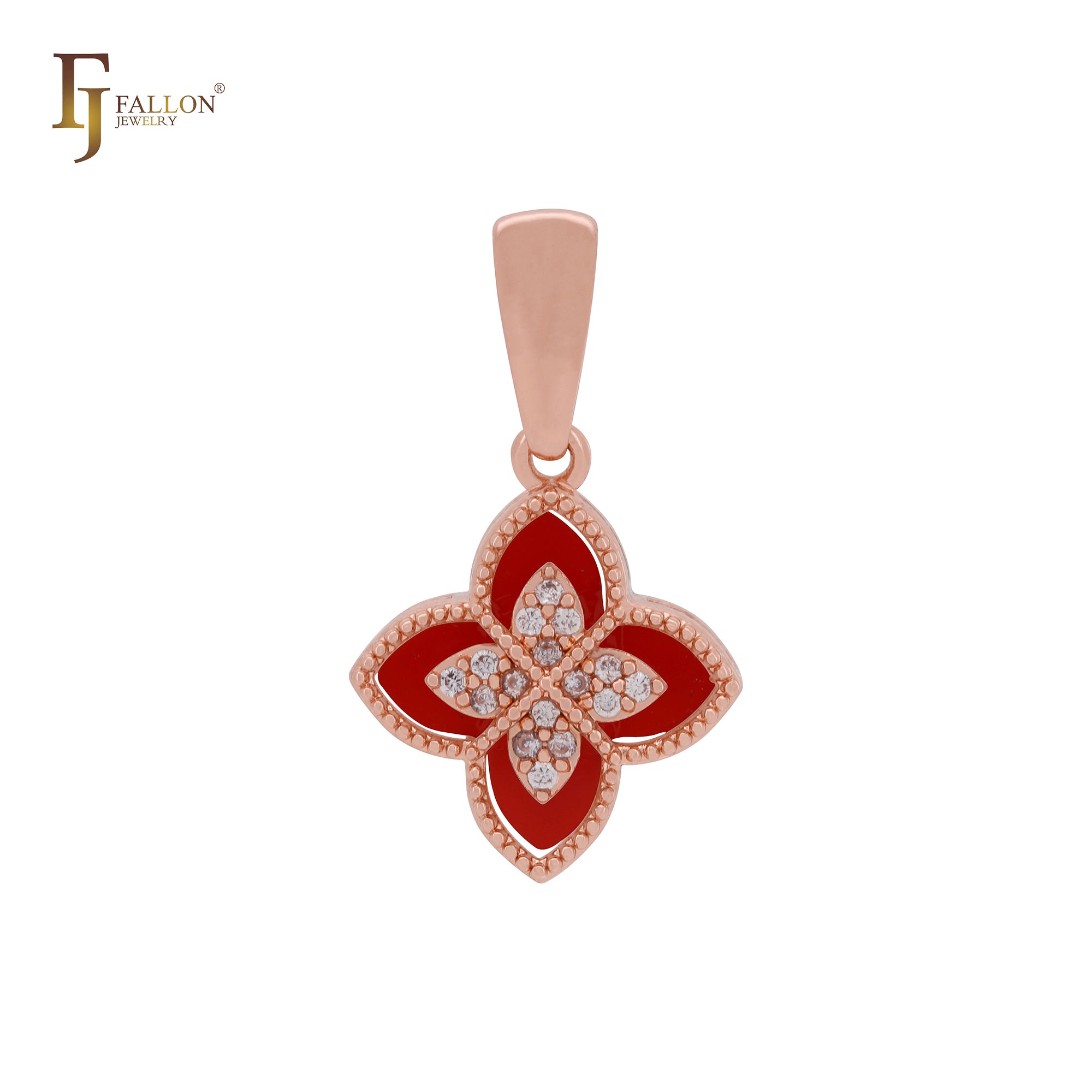 Colgante de oro rosa y oro de 14 quilates con trébol en capas blanco y negro