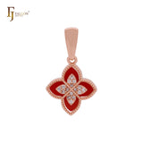 Colgante de oro rosa y oro de 14 quilates con trébol en capas blanco y negro