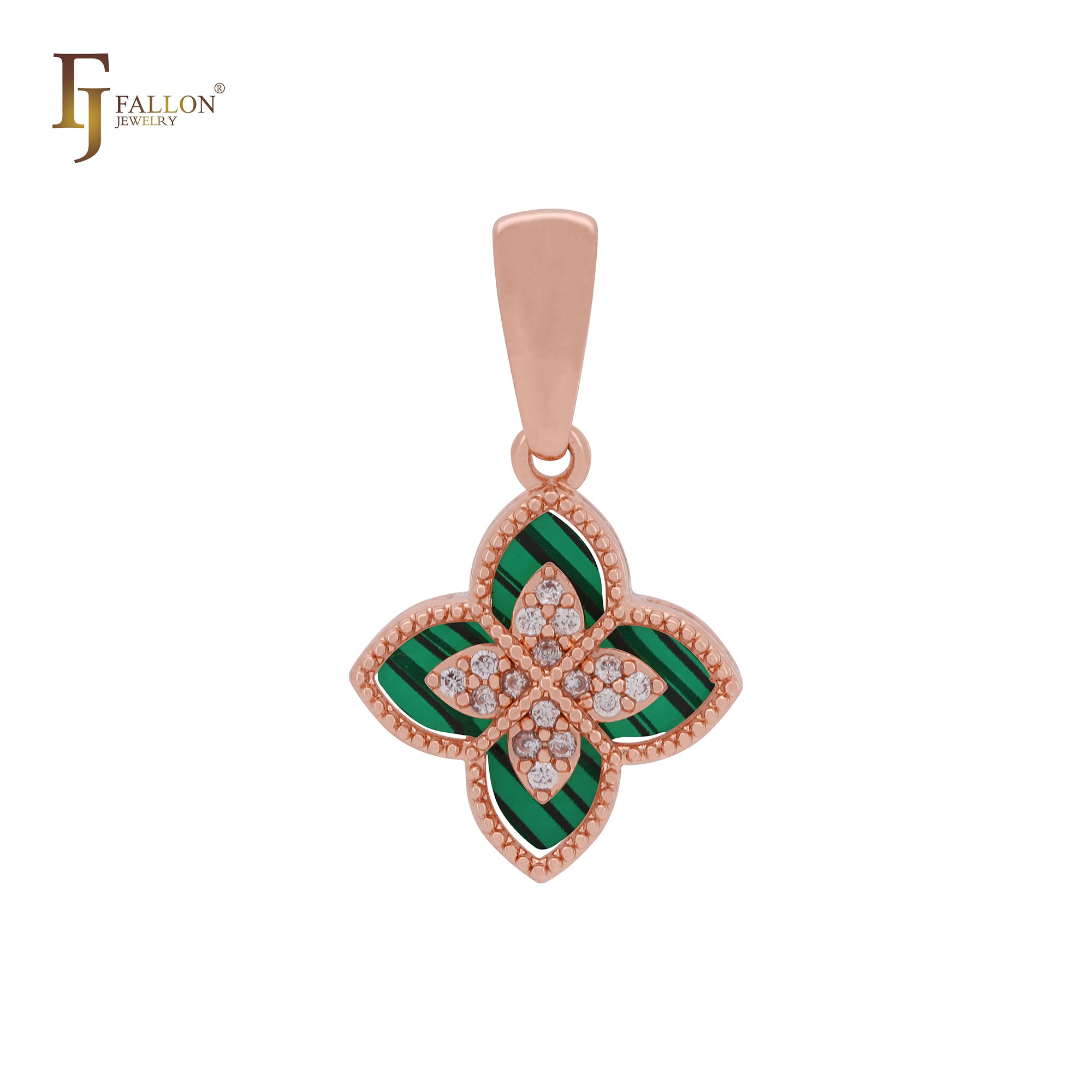 Colgante de oro rosa y oro de 14 quilates con trébol en capas blanco y negro