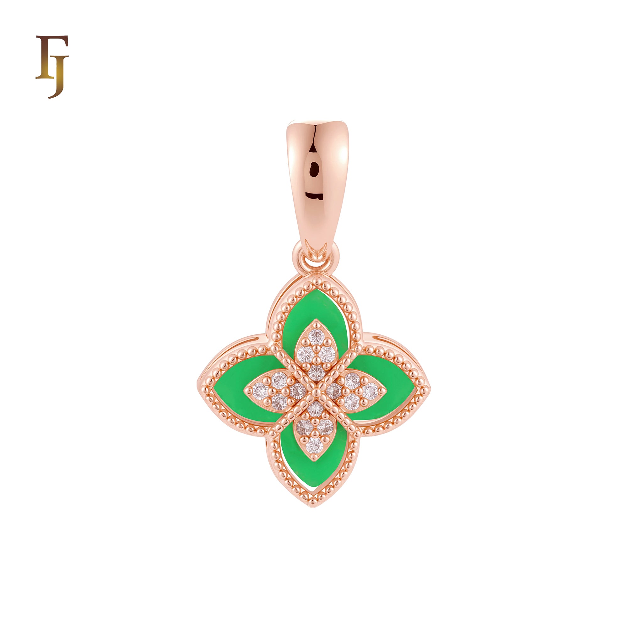 Colgante de oro rosa y oro de 14 quilates con trébol en capas blanco y negro