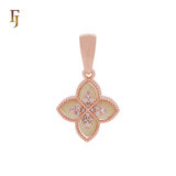 Colgante de oro rosa y oro de 14 quilates con trébol en capas blanco y negro